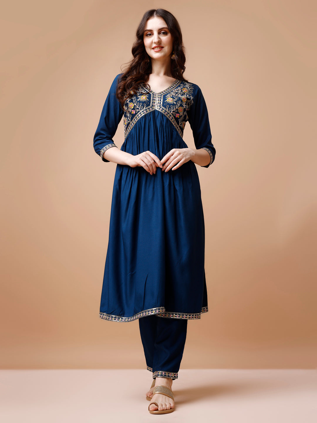 Alia Cut Embroidered Kurta With Pant & Dupatta, Multicolor - Hiral Fashion