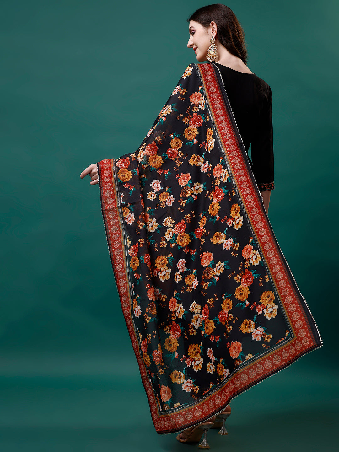 Alia Cut Embroidered Kurta With Pant & Printed Dupatta, Multicolor - Hiral Fashion