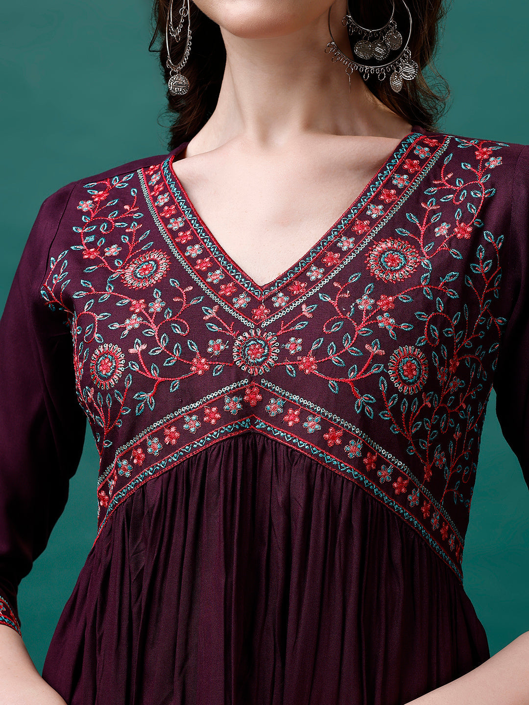 Alia Cut Embroidered Kurta With Pant & Printed Dupatta, Multicolor - Hiral Fashion