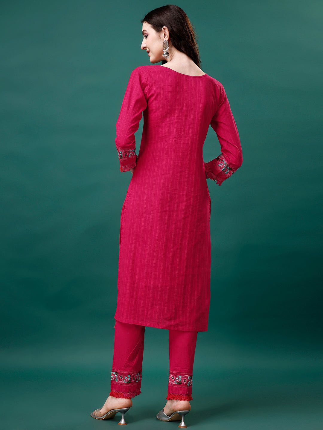 Embroidered Kurta With Pant & Embroidered Organza Dupatta, Multicolor - Hiral Fashion