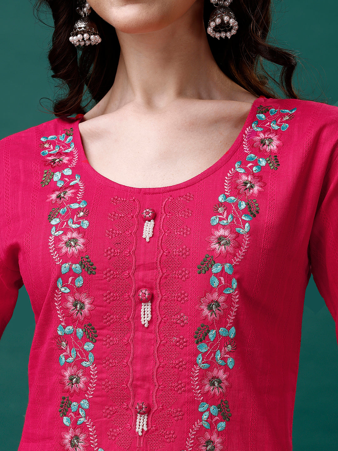 Embroidered Kurta With Pant & Embroidered Organza Dupatta, Multicolor - Hiral Fashion