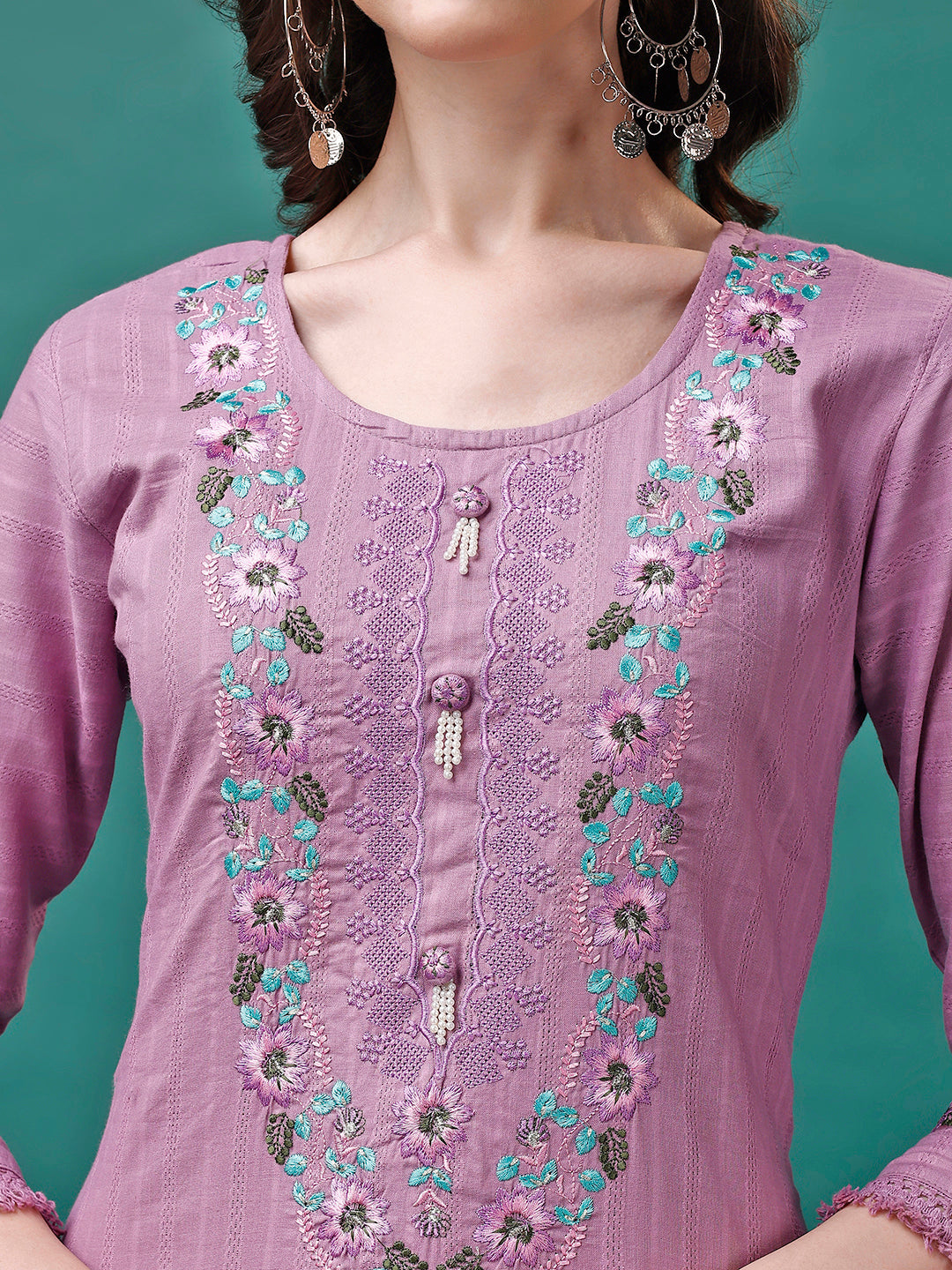 Embroidered Kurta With Pant & Embroidered Organza Dupatta, Multicolor - Hiral Fashion