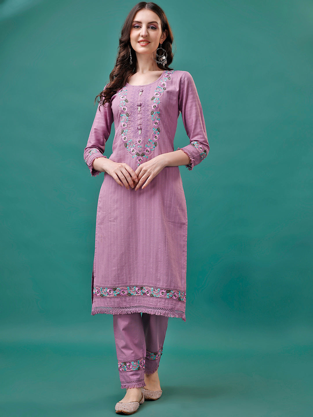 Embroidered Kurta With Pant & Embroidered Organza Dupatta, Multicolor - Hiral Fashion