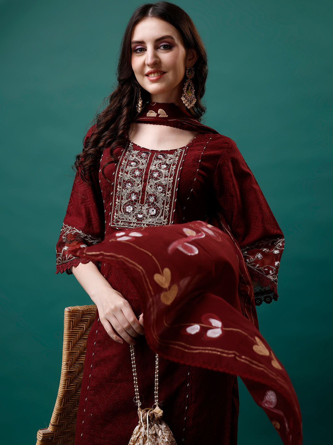 Embroidered Kurta With Pant & Embroidered Printed Dupatta, Multicolor - Hiral Fashion