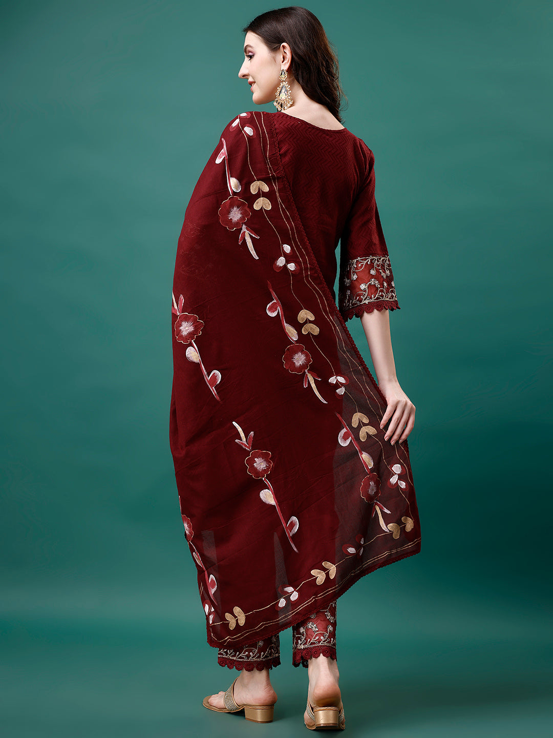 Embroidered Kurta With Pant & Embroidered Printed Dupatta, Multicolor - Hiral Fashion