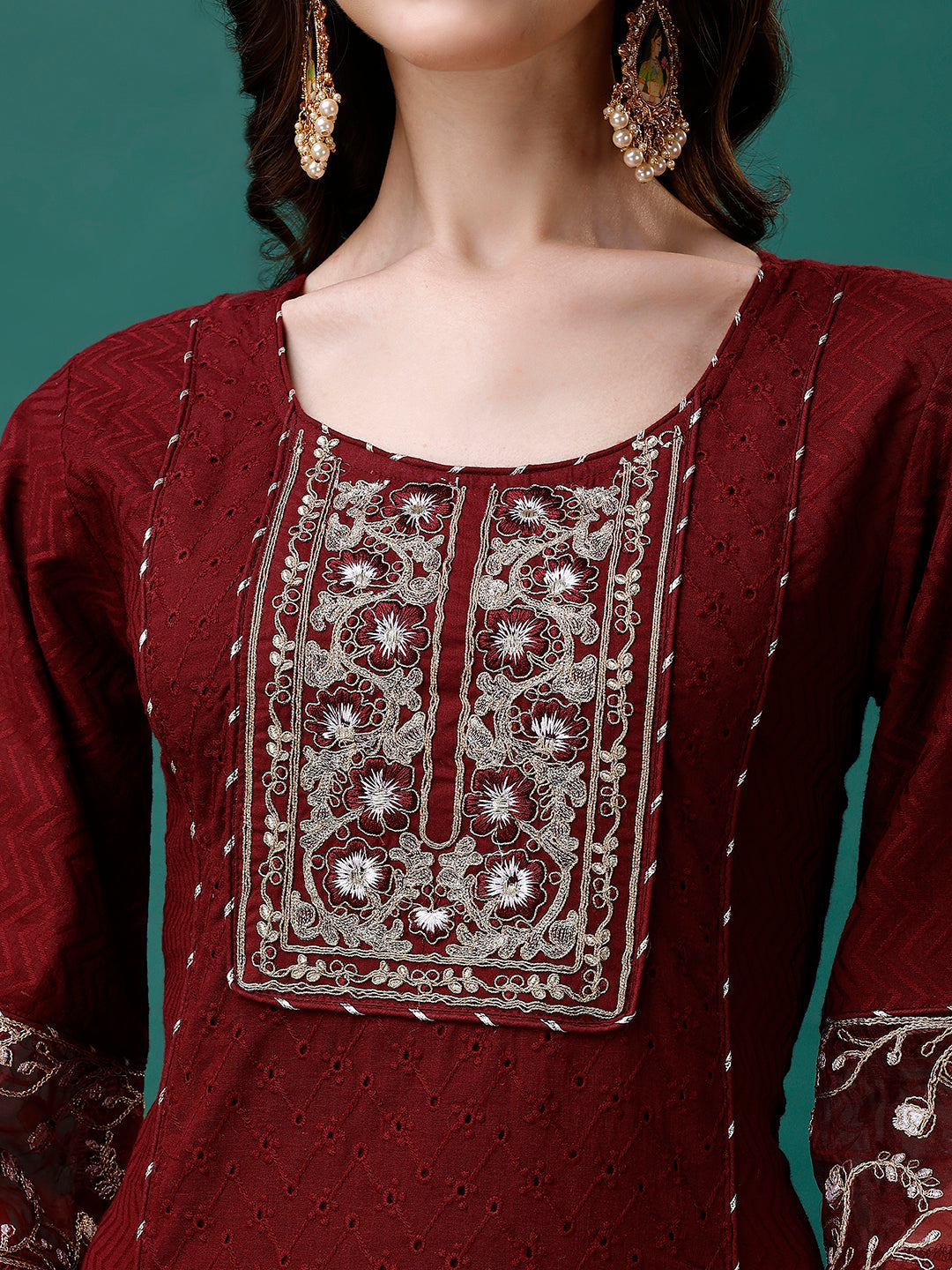 Embroidered Kurta With Pant & Embroidered Printed Dupatta, Multicolor - Hiral Fashion