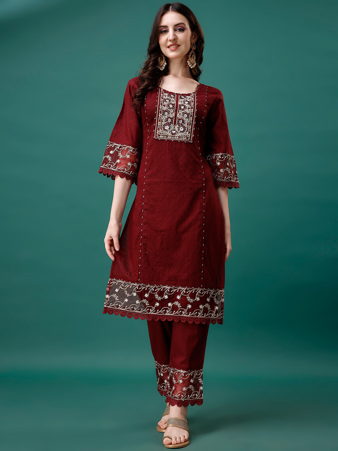 Embroidered Kurta With Pant & Embroidered Printed Dupatta, Multicolor - Hiral Fashion