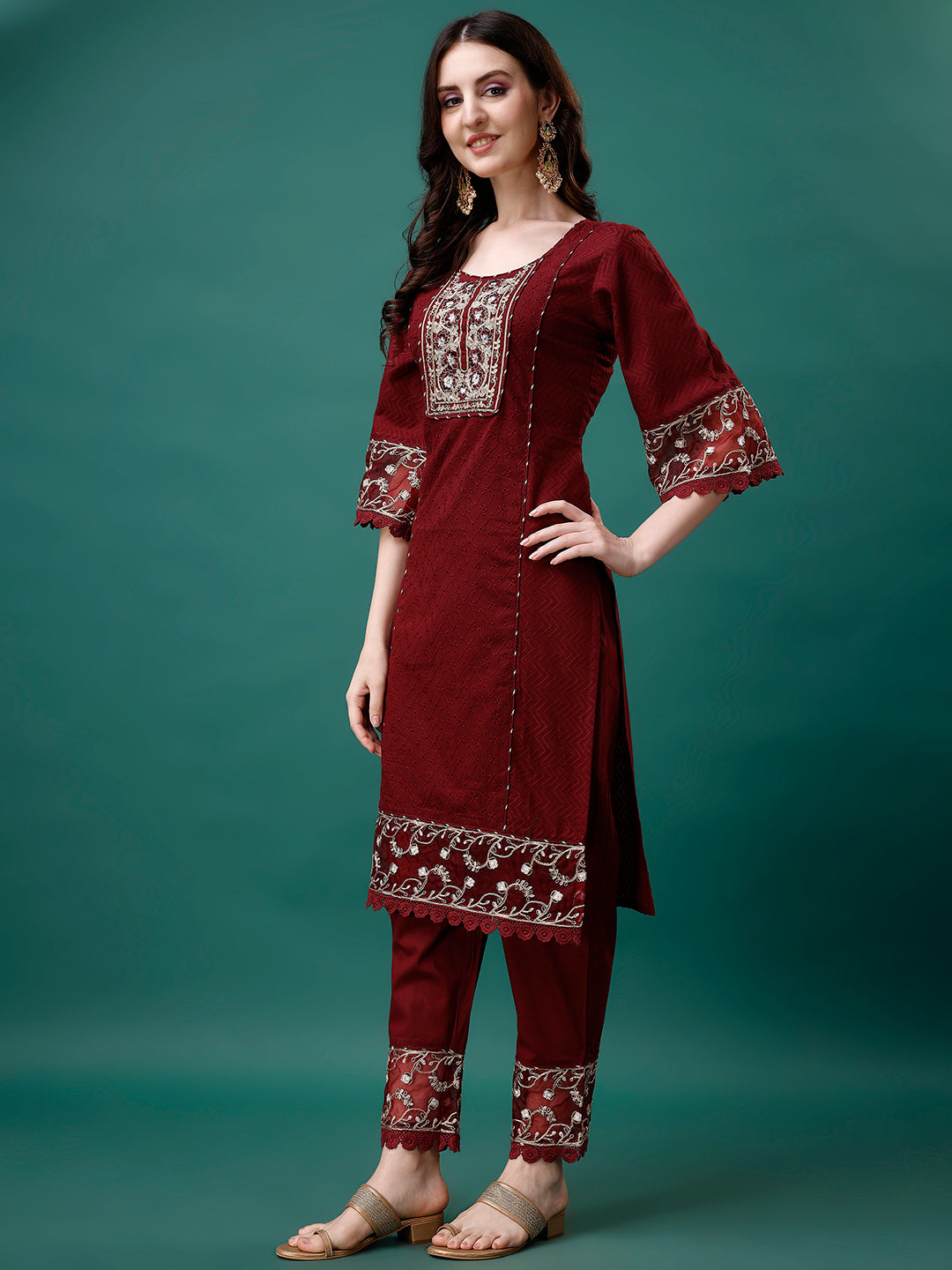 Embroidered Kurta With Pant & Embroidered Printed Dupatta, Multicolor - Hiral Fashion