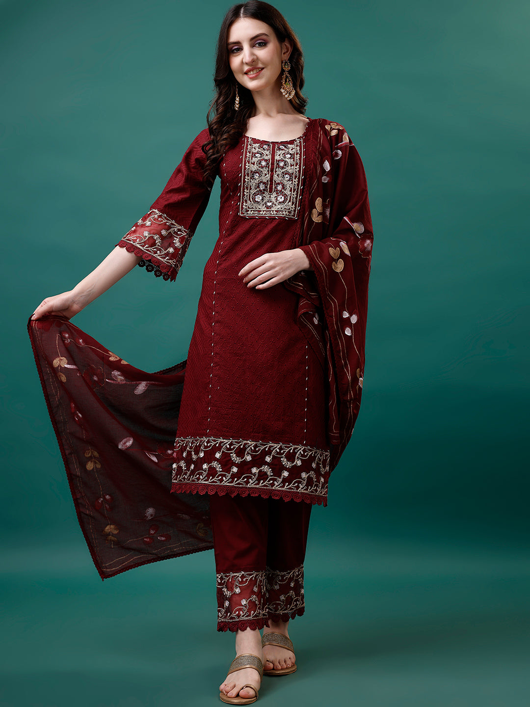 Embroidered Kurta With Pant & Embroidered Printed Dupatta, Multicolor - Hiral Fashion