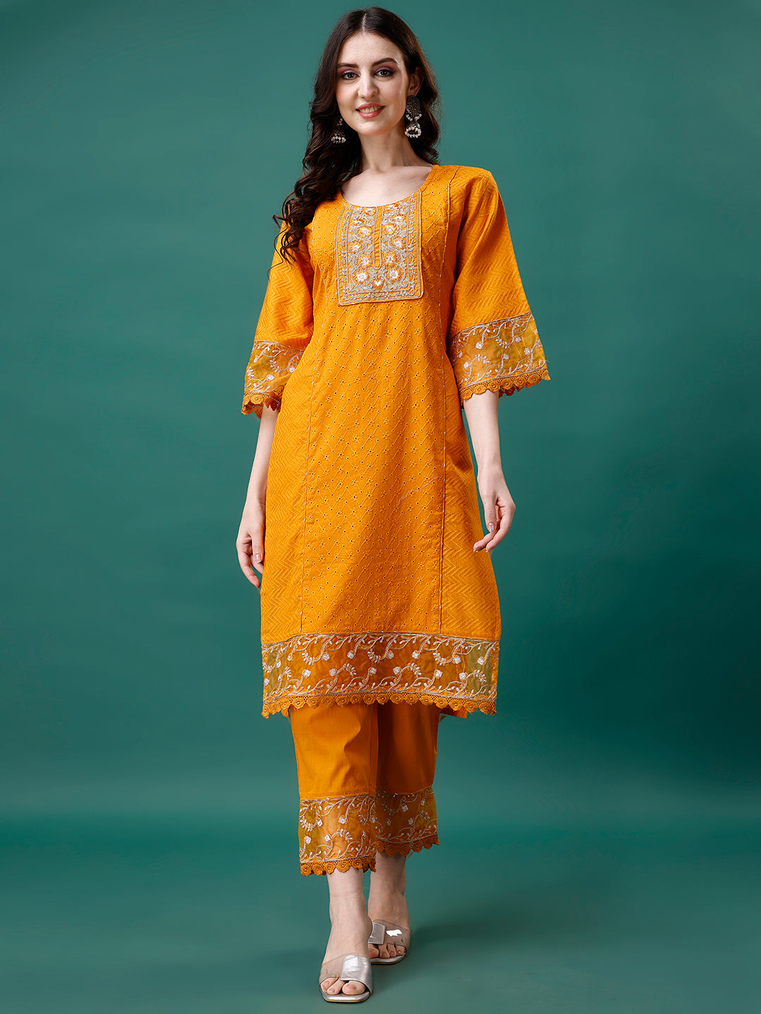 Embroidered Kurta With Pant & Embroidered Printed Dupatta, Multicolor - Hiral Fashion
