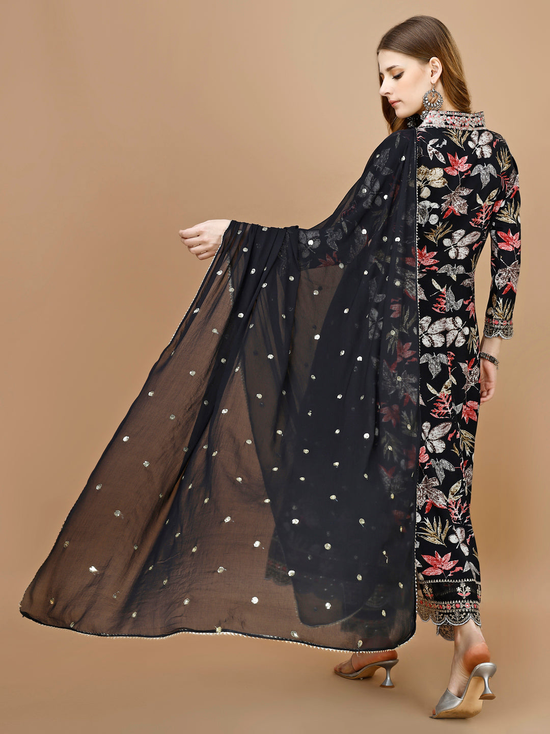 Floral Printed & Embroidered Anarkali Kurta With Embroidered Pant & Dupatta Premium Luxury, Multicolor - Hiral Fashion