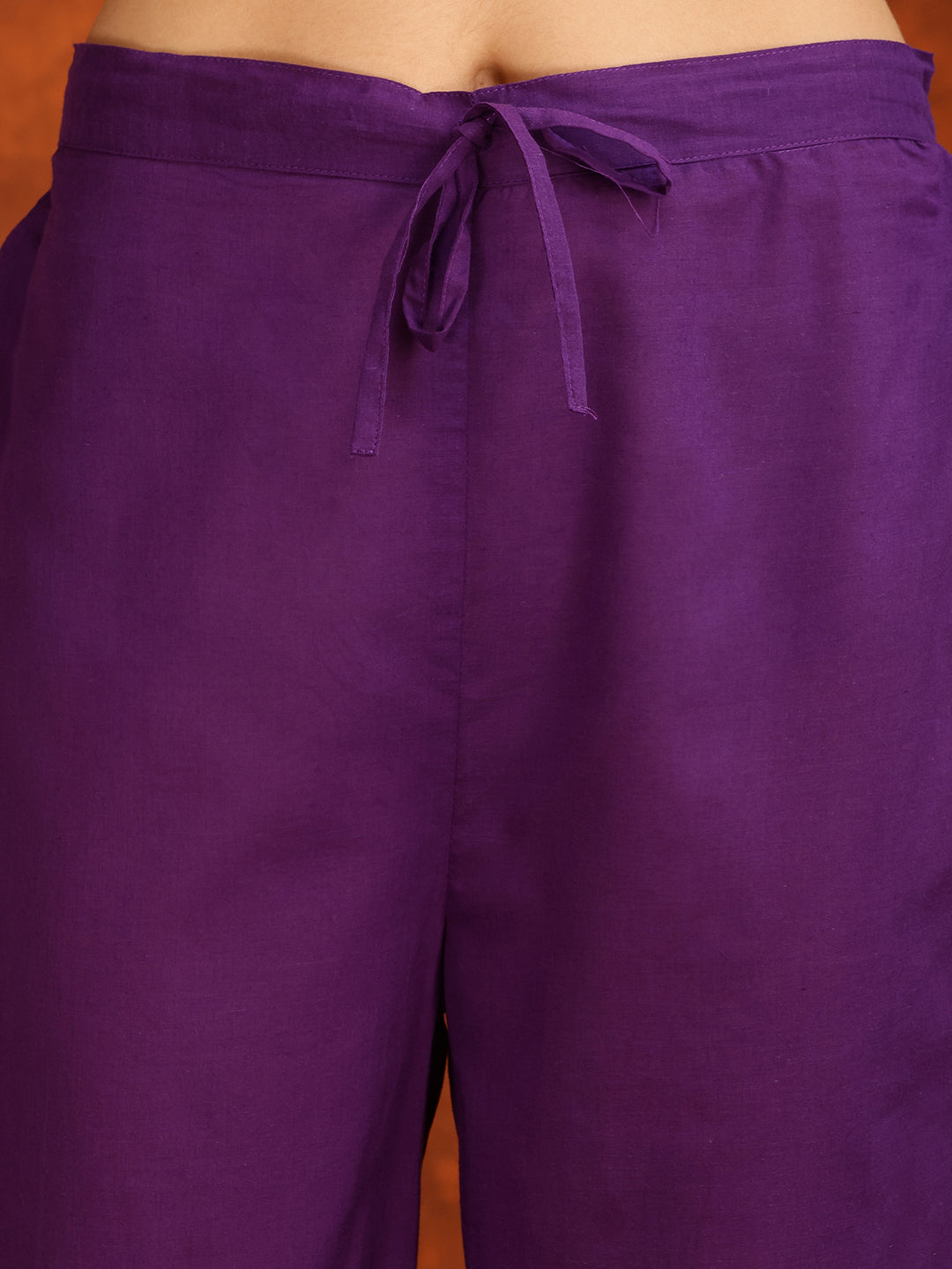 Embroidered & Printed Cotton Kurta With Pant And Dupatta, Purple - Hiral Fashion