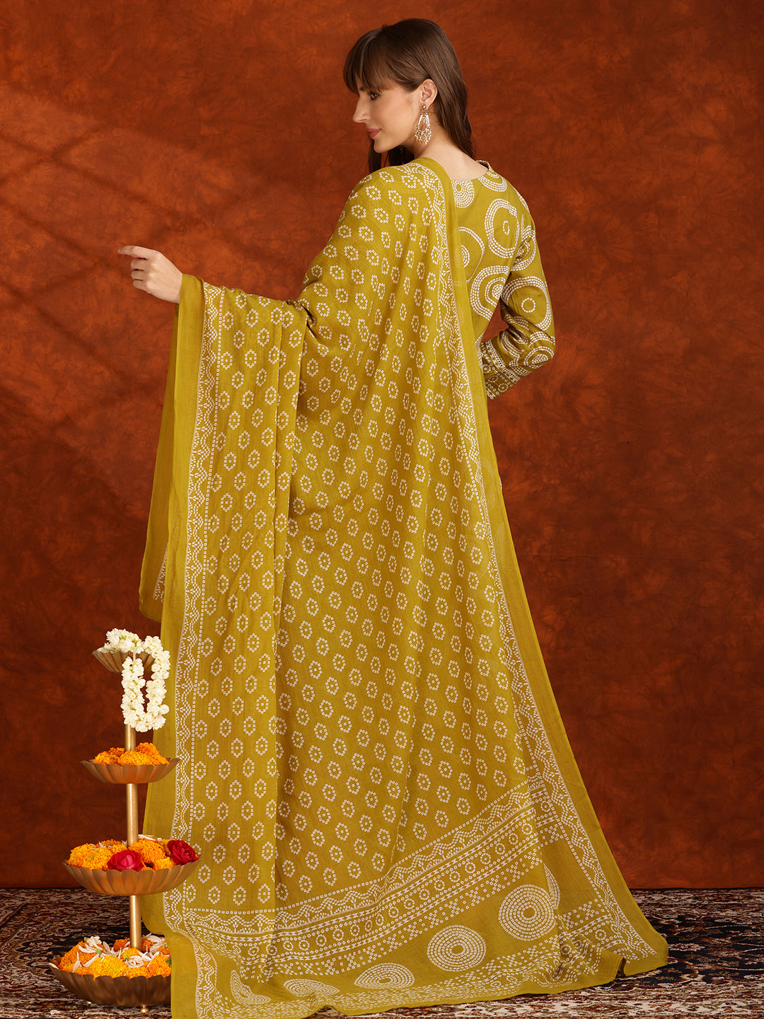 Embroidered & Printed Cotton Kurta With Pant And Dupatta, Yellow - Hiral Fashion