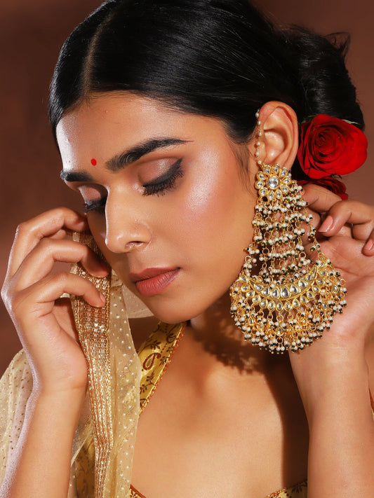 Green Contemporary Gold Plated Chandbalis Earrings - Ruby Raang - Grab2buy