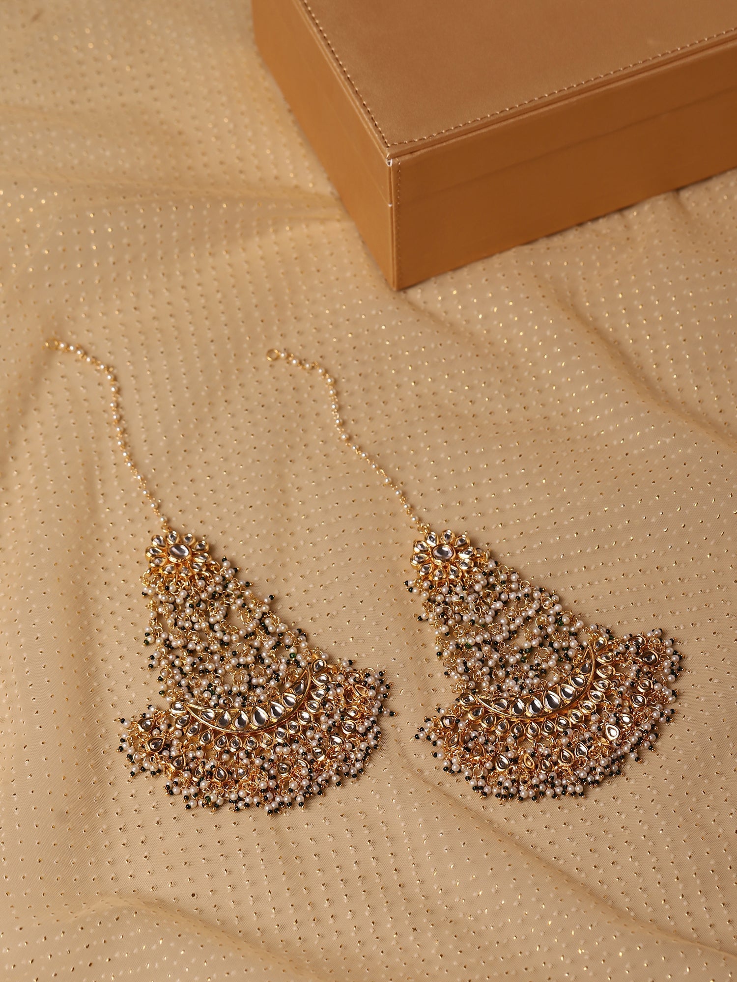 Green Contemporary Gold Plated Chandbalis Earrings - Ruby Raang - Grab2buy