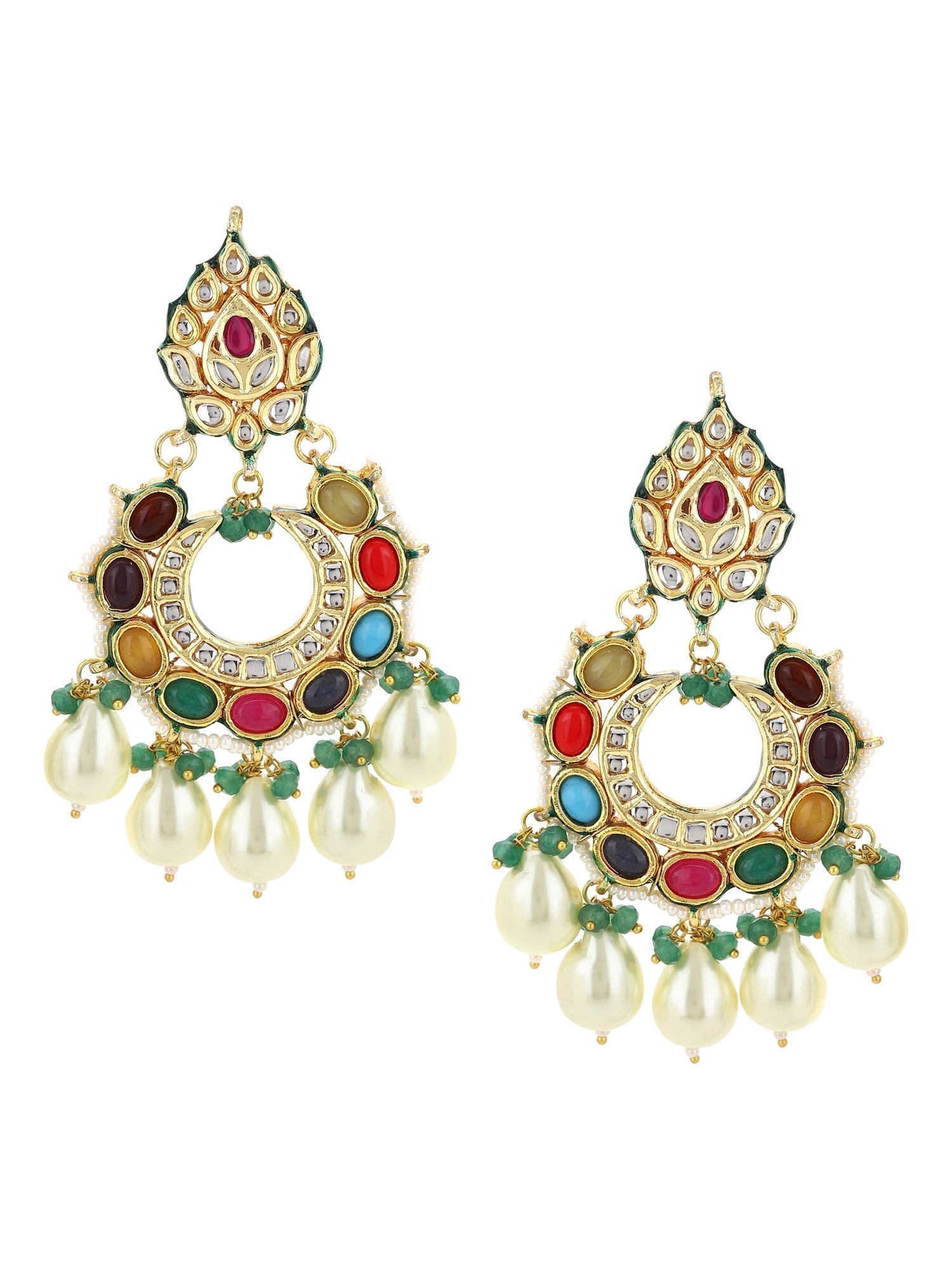 Multicoloured Gold-Polished Circular Drop Earrings - Ruby Raang | Swadesiicart