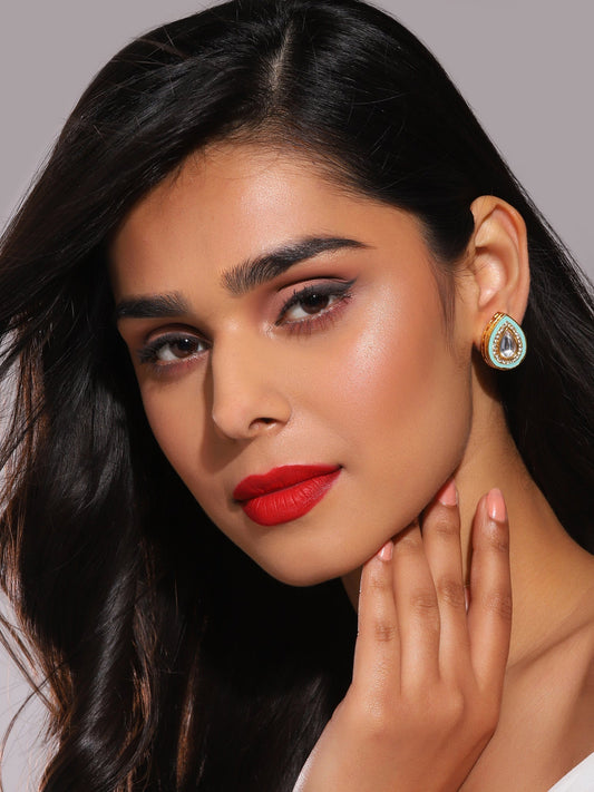 Blue Teardrop Shaped Studs Earrings - Ruby Raang - Grab2buy