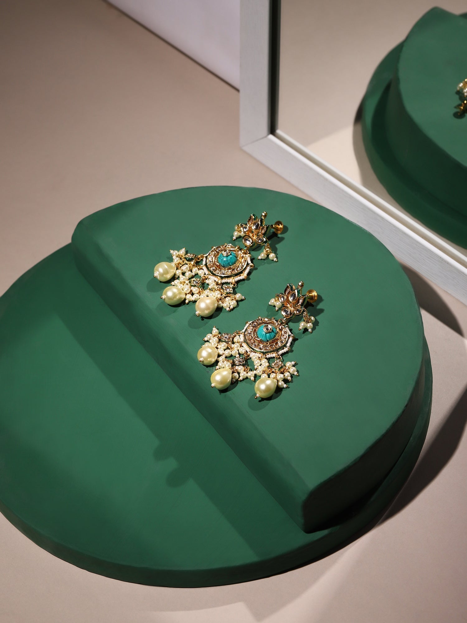 White Gold Plated Circular Drop Earrings - Ruby Raang - Grab2buy