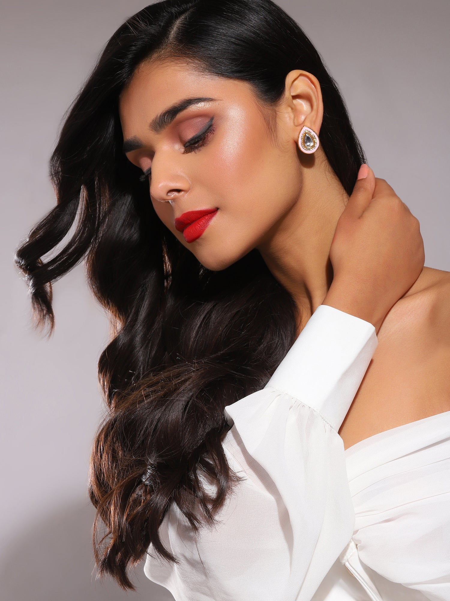 Pink Teardrop Shaped Drop Earrings - Ruby Raang - Grab2buy