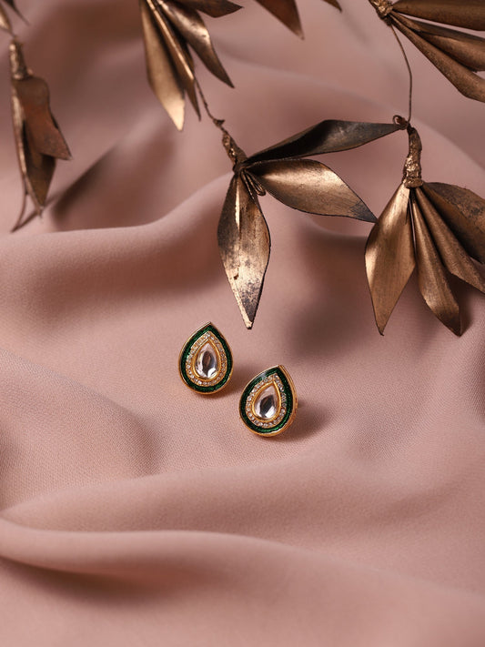 Green Gold Plated Teardrop Shaped Studs Earrings - Ruby Raang - Grab2buy