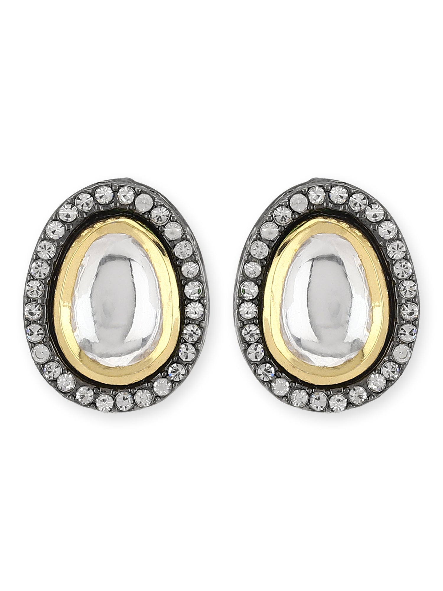 Black Teardrop Kundan Shaped Studs Earrings - Ruby Raang - Grab2buy