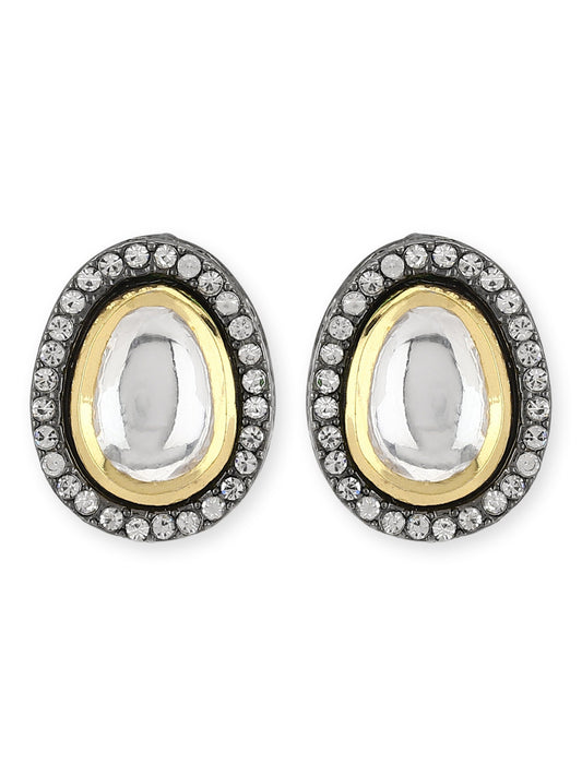 Black Teardrop Kundan Shaped Studs Earrings - Ruby Raang - Grab2buy