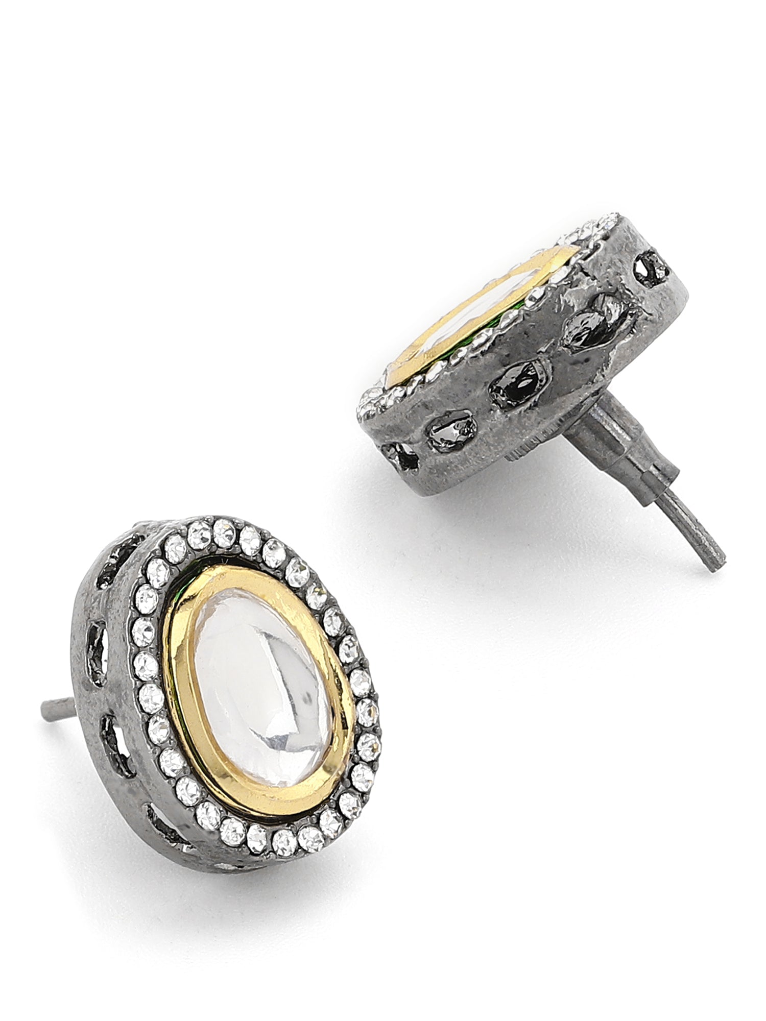 Black Teardrop Kundan Shaped Studs Earrings - Ruby Raang - Grab2buy