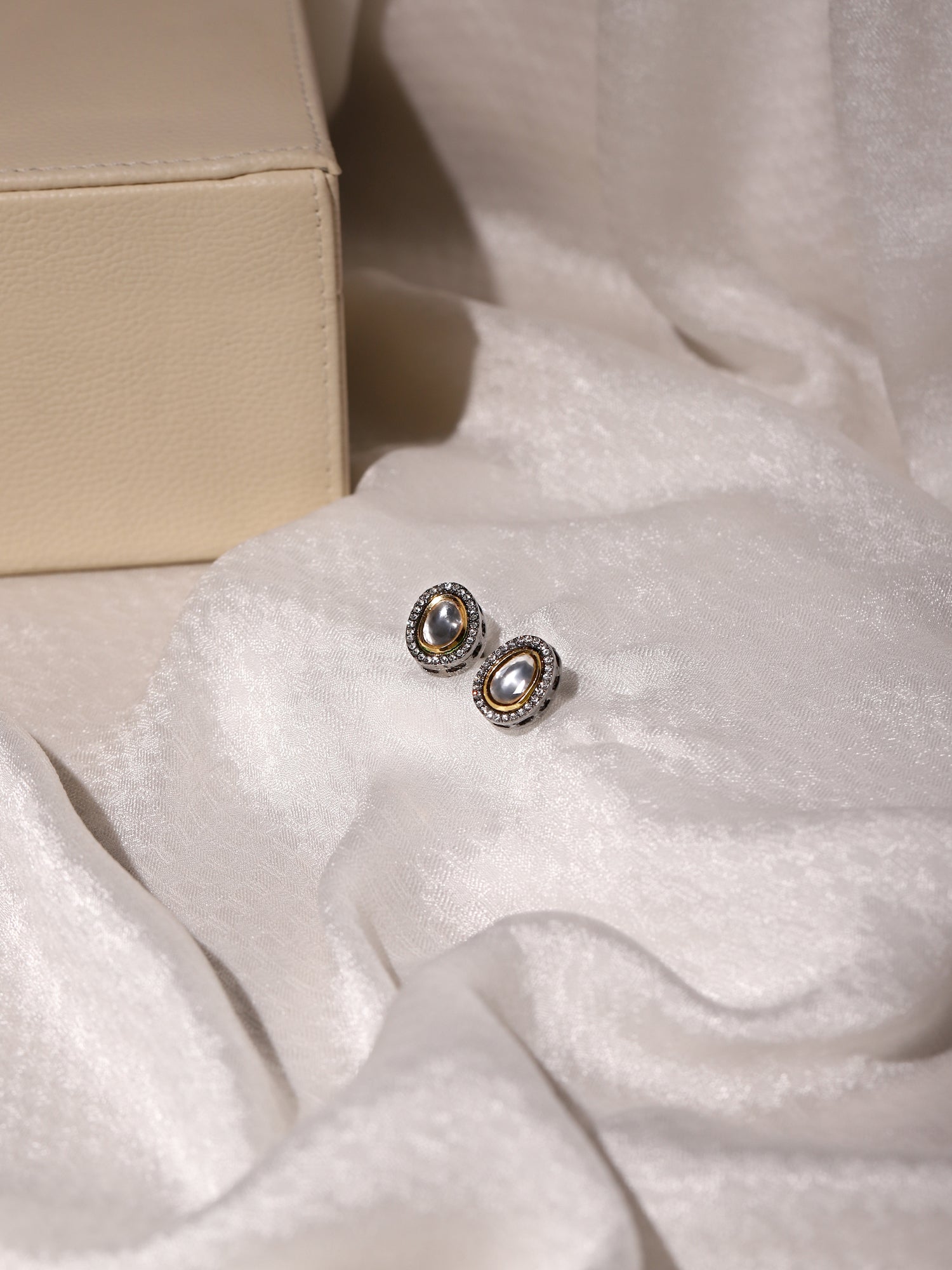 Black Teardrop Kundan Shaped Studs Earrings - Ruby Raang - Grab2buy