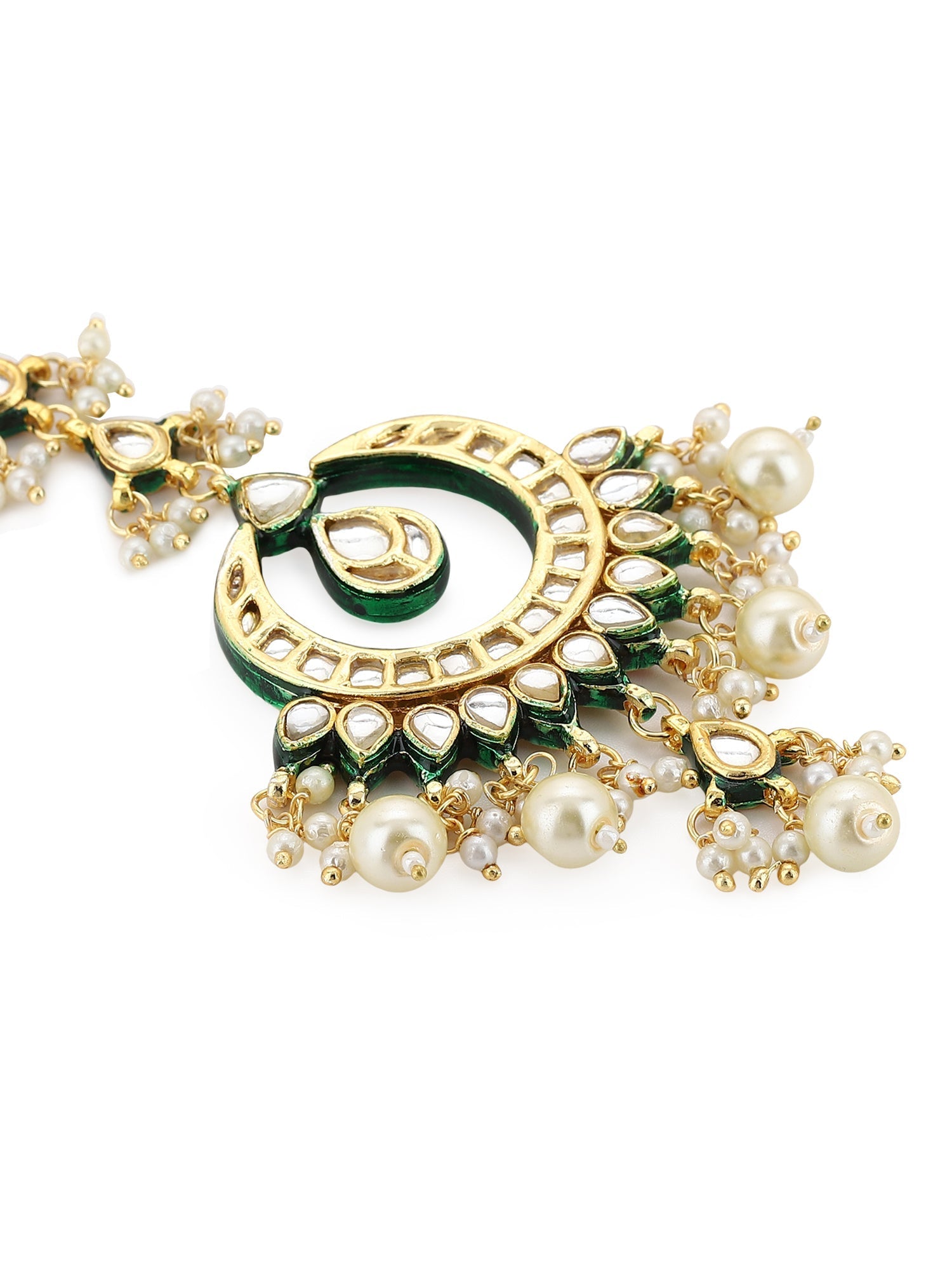 Gold-Plated Green Kundan-Studded Pearl Beaded Jewellery Set - Ruby Raang - Grab2buy