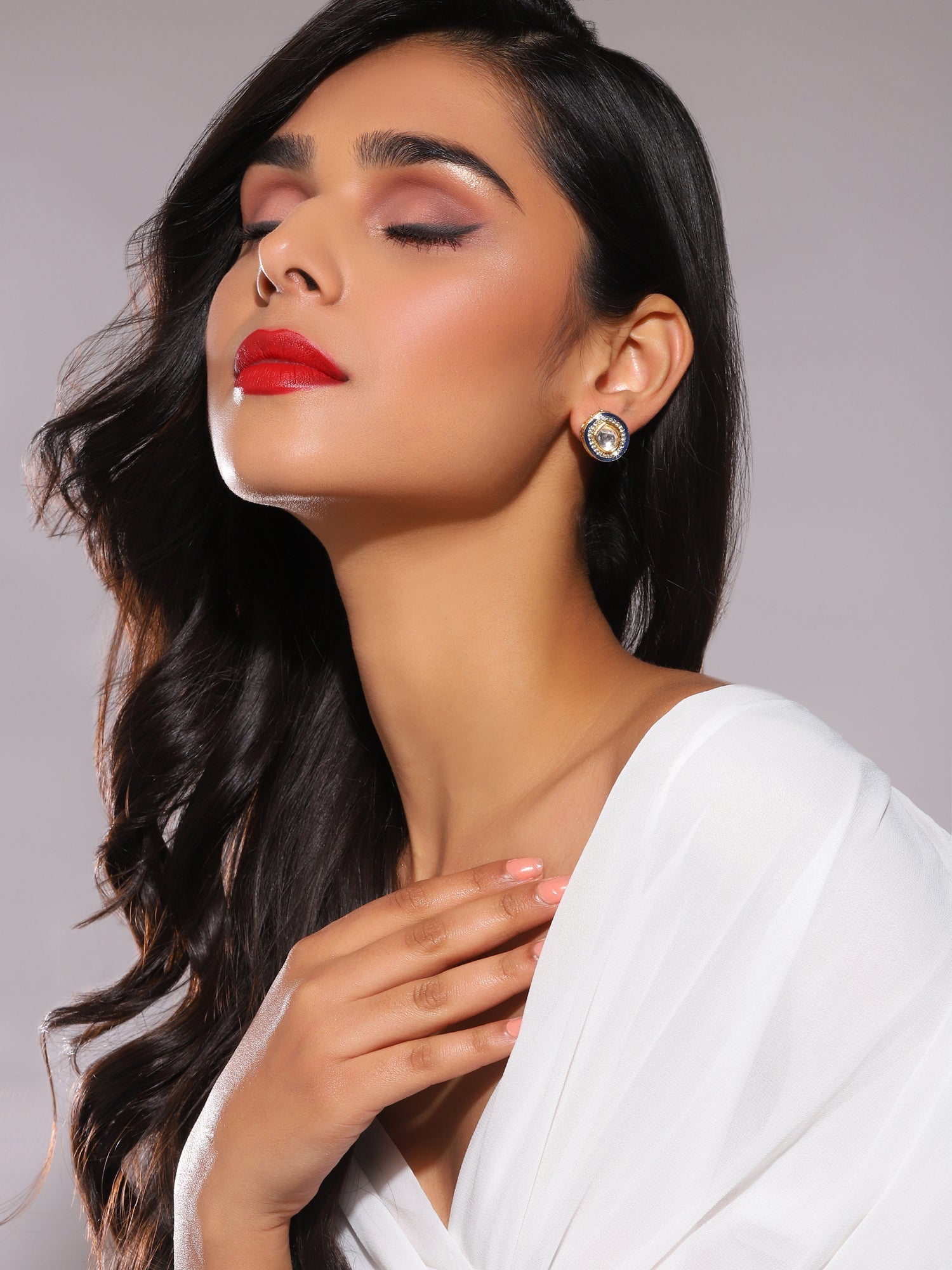 Blue Oval Drop Earrings - Ruby Raang - Grab2buy