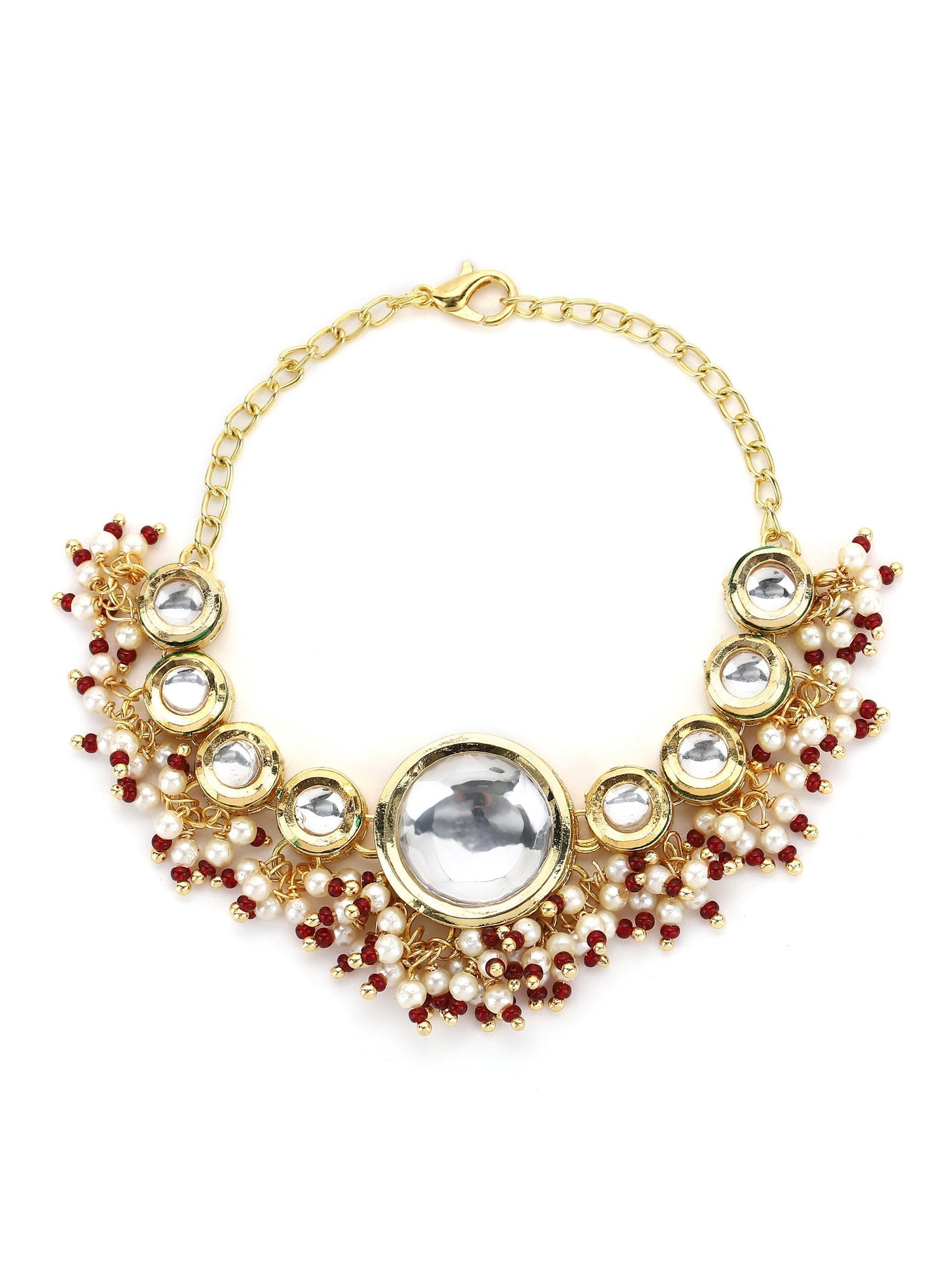 Women's Gold-Toned White Brass Kundan Gold-Polished Wraparound Bracelet - Ruby Raang - Swadesiicart
