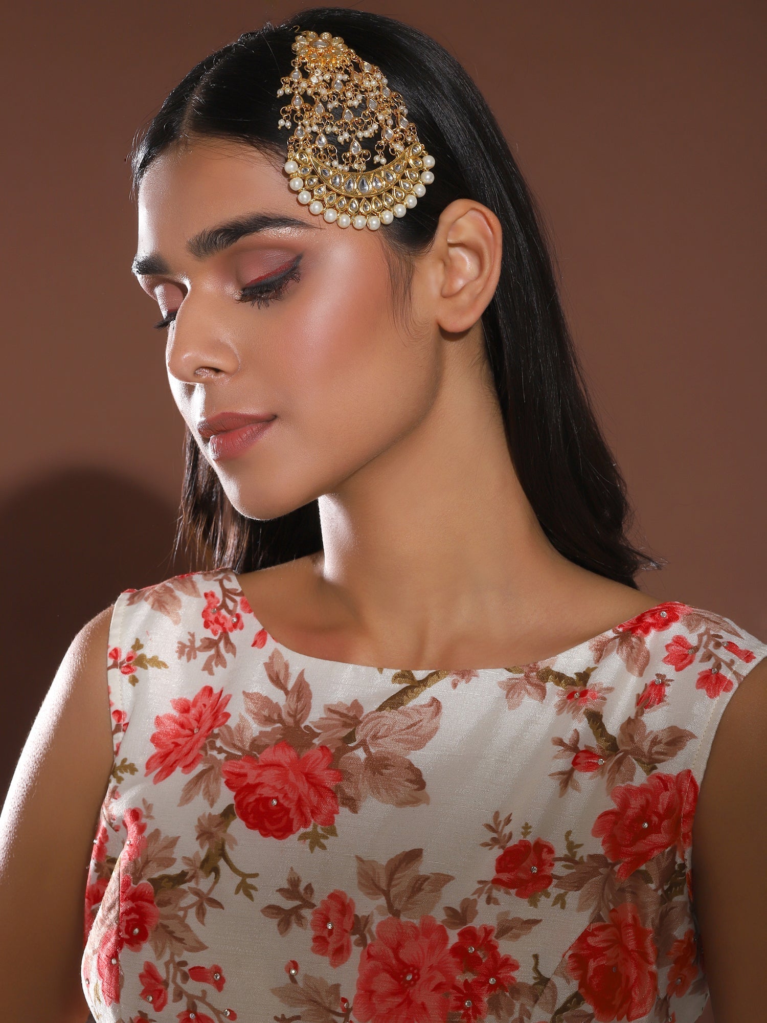 Gold-Plated White Kundan-Studded Beaded Handcrafted Jhumar Passa - Ruby Raang - Grab2buy