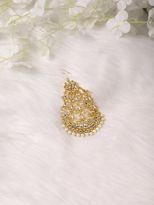 Gold-Plated White Kundan-Studded Beaded Handcrafted Jhumar Passa - Ruby Raang - Grab2buy