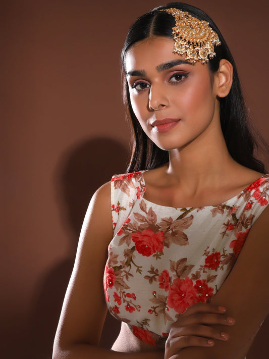 Women's Gold-Plated White Red Kundan-Studded Beaded Jhumar Passa - Ruby Raang - Grab2buy