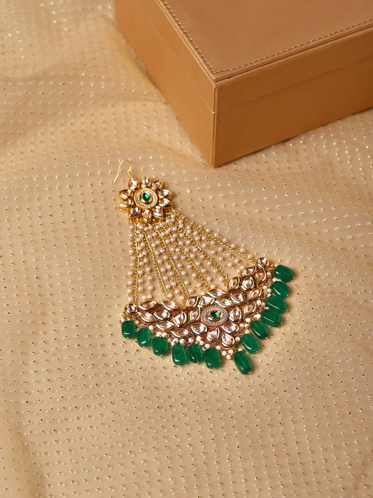 Gold-Plated Green White Kundan Studded Jhoomar Passa - Ruby Raang - Grab2buy