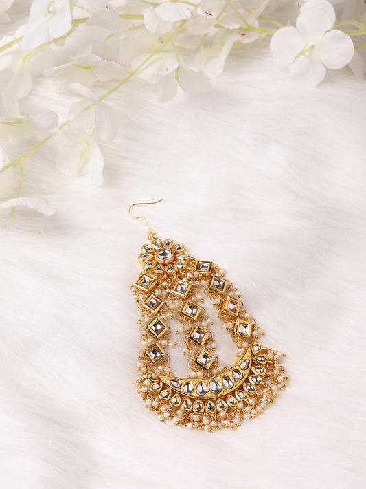 Gold-Plated White Gold Kundan-Studded Beaded Jhoomar Passa - Ruby Raang - Grab2buy