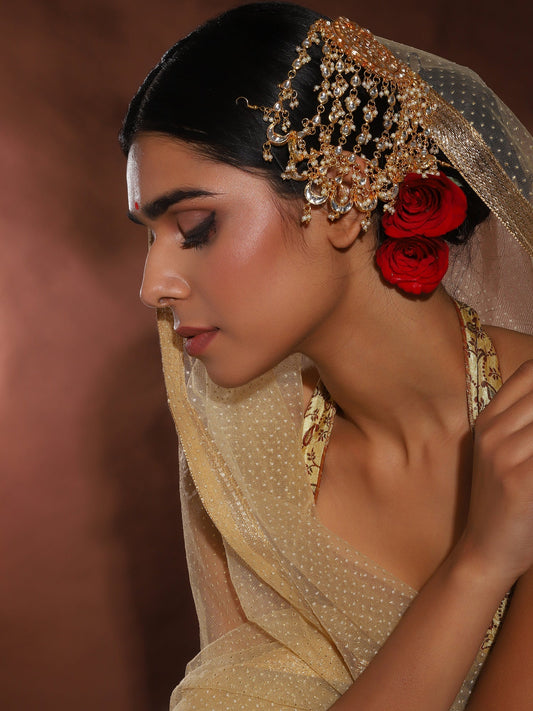 Gold-Plated White Kundan Jhoomarpassa - Ruby Raang - Grab2buy