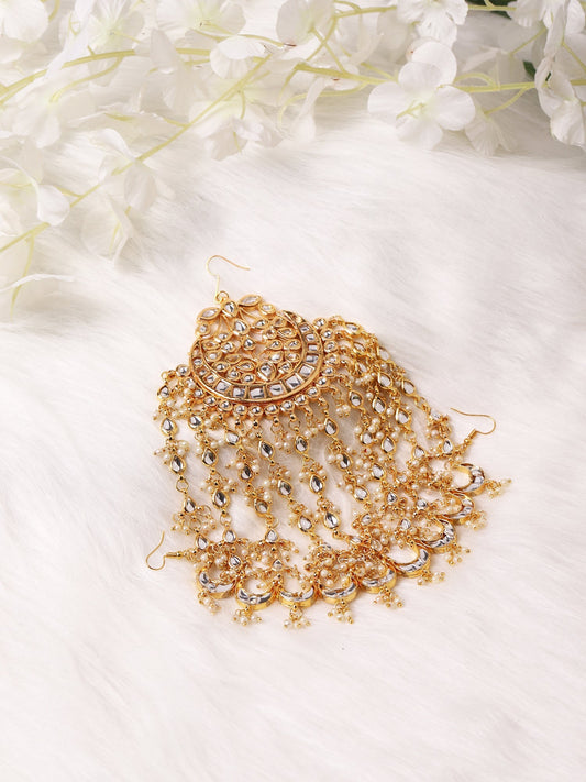 Gold-Plated White Kundan Jhoomarpassa - Ruby Raang - Grab2buy