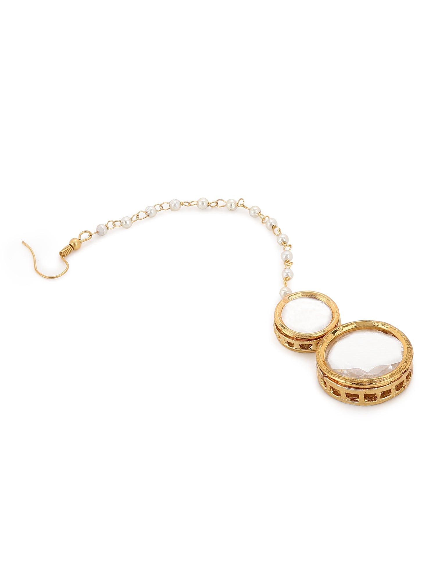 Gold-Plated White Kundan Studded Beaded Maang Tikka - Ruby Raang - Grab2buy