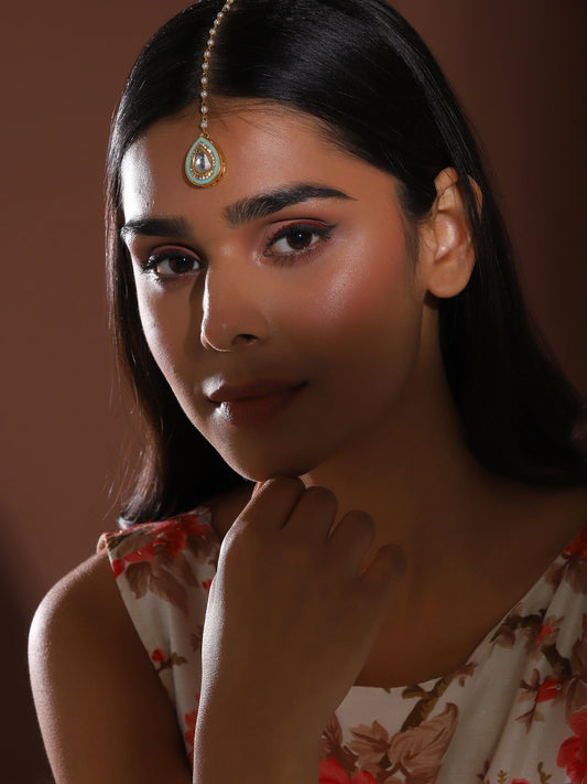 Gold-Plated White Kundan-Studded Maangtika - Ruby Raang - Grab2buy