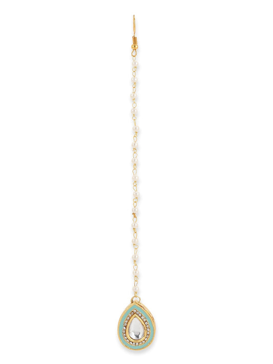 Gold-Plated White Kundan-Studded Maangtika - Ruby Raang - Grab2buy
