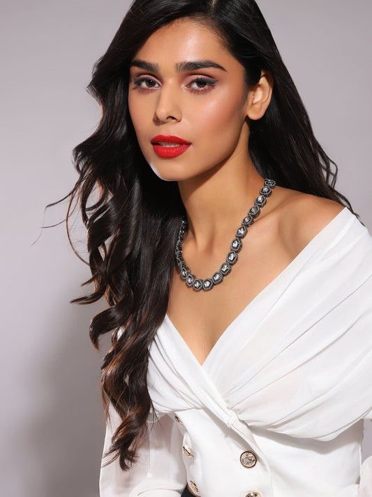 Black Brass Rhodium-Plated Necklace - Ruby Raang  Grab2Buy Ruby Raang Grab2Buy