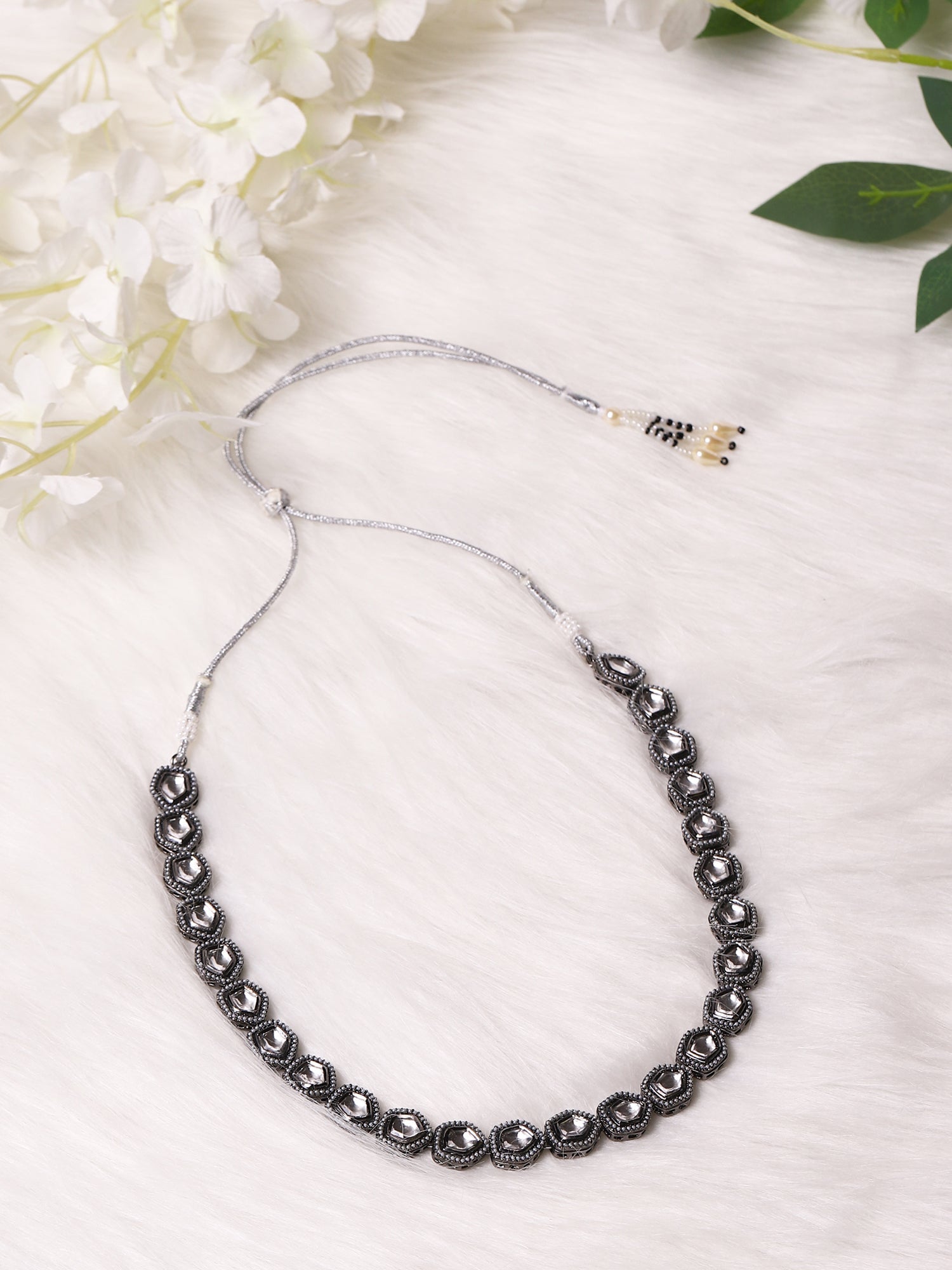 Black Brass Rhodium-Plated Necklace - Ruby Raang  Grab2Buy Ruby Raang Grab2Buy