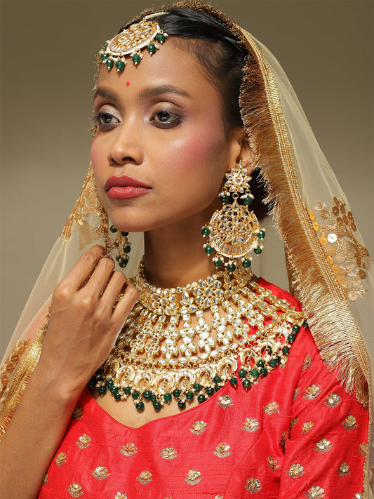 Gold-Plated Gold Kundan Studded Maharani Jewellery Set - Ruby Raang - Grab2buy