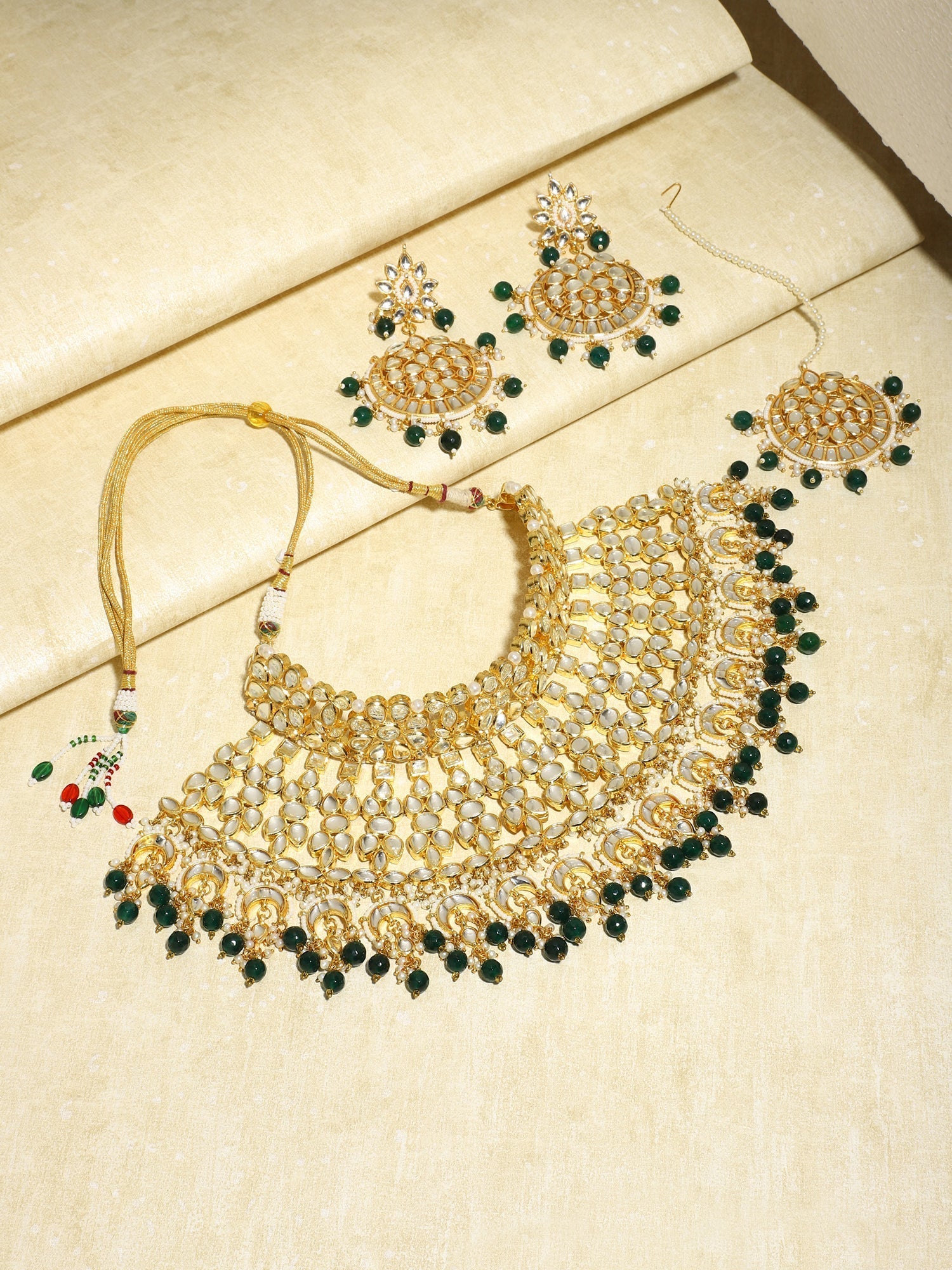 Gold-Plated Gold Kundan Studded Maharani Jewellery Set - Ruby Raang - Grab2buy
