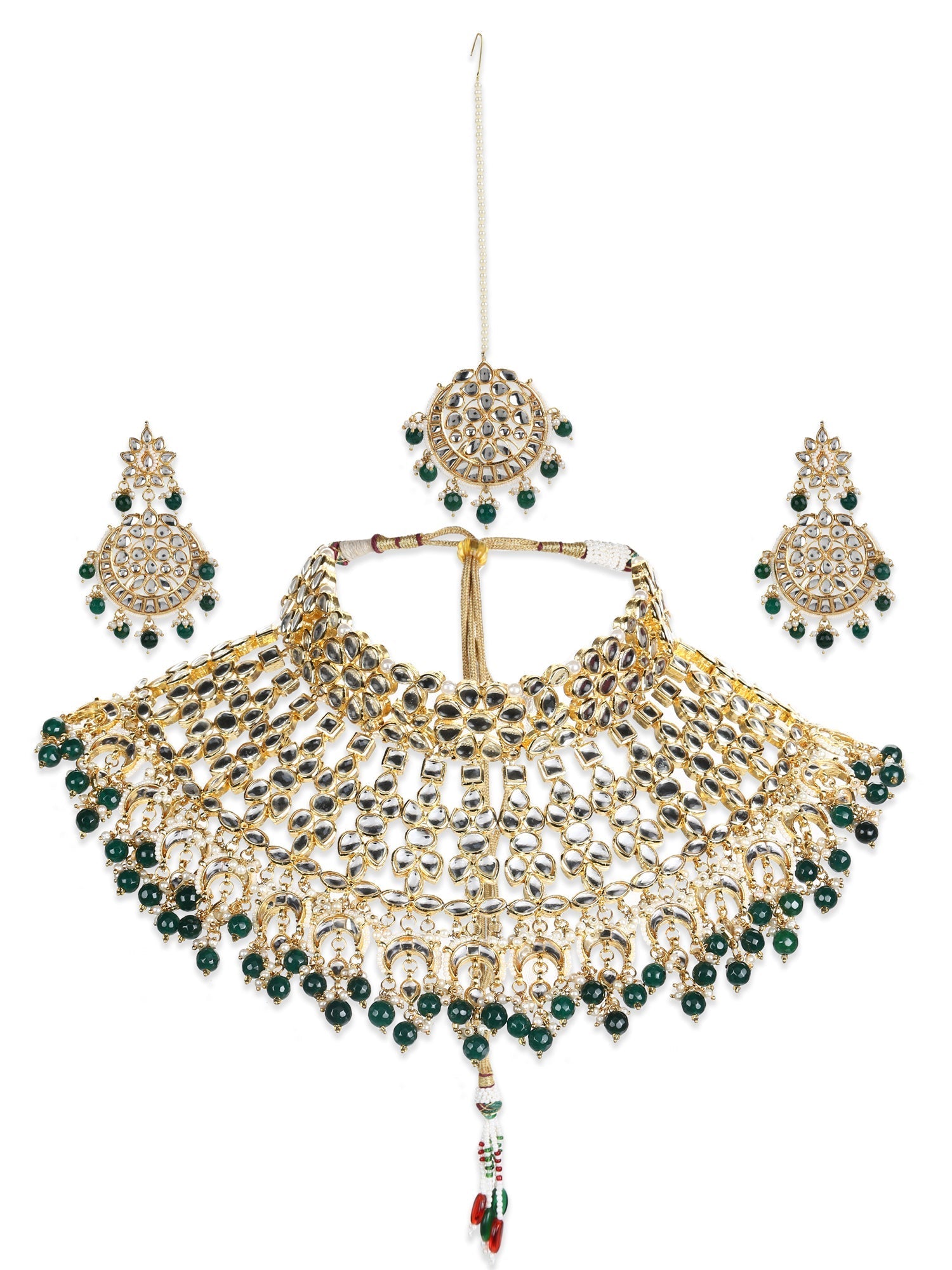 Gold-Plated Gold Kundan Studded Maharani Jewellery Set - Ruby Raang - Grab2buy