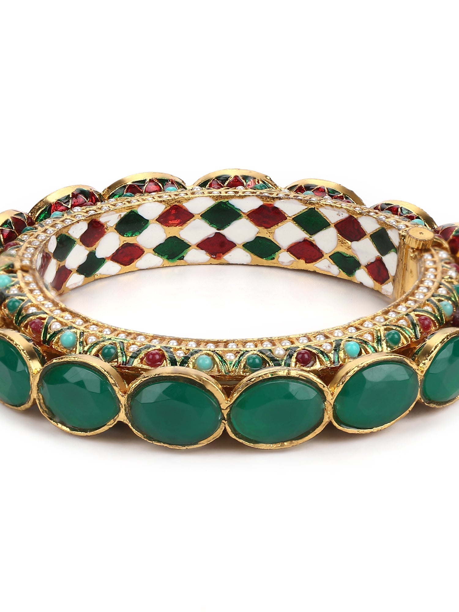 Gold-Polished Kundan Meenakari Bangle - Ruby Raang 