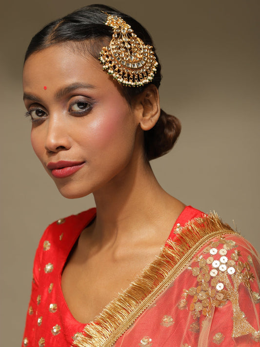 Gold Plated Kundan Studded Maang Tikka Jhoomar - Ruby Raang - Grab2buy