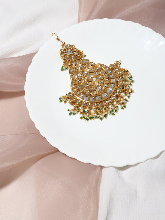 Gold Plated Kundan Studded Maang Tikka Jhoomar - Ruby Raang - Grab2buy