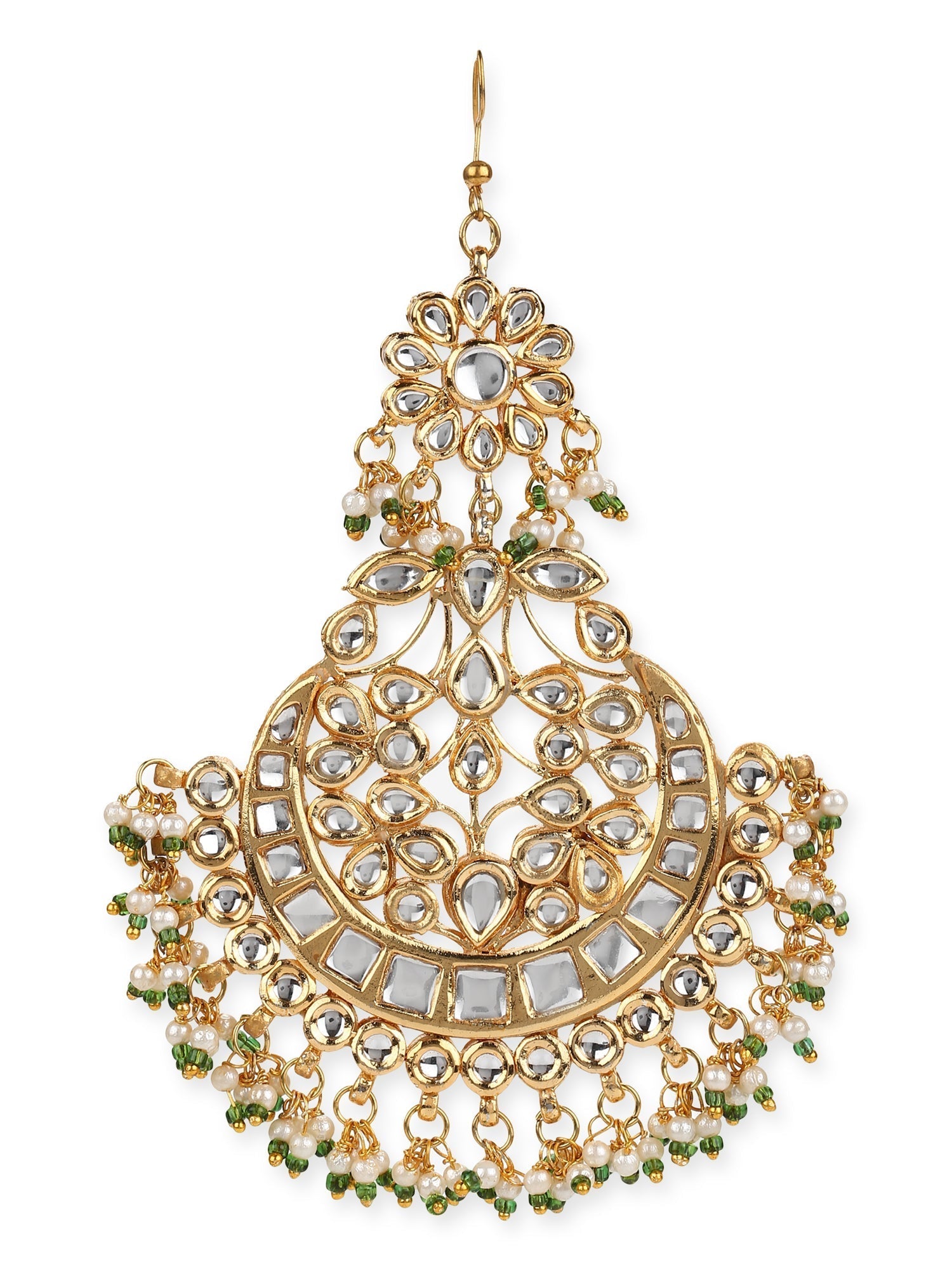 Gold-Polished Kundan Studded Maang Tikka Jhoomar - Ruby Raang | Swadesiicart